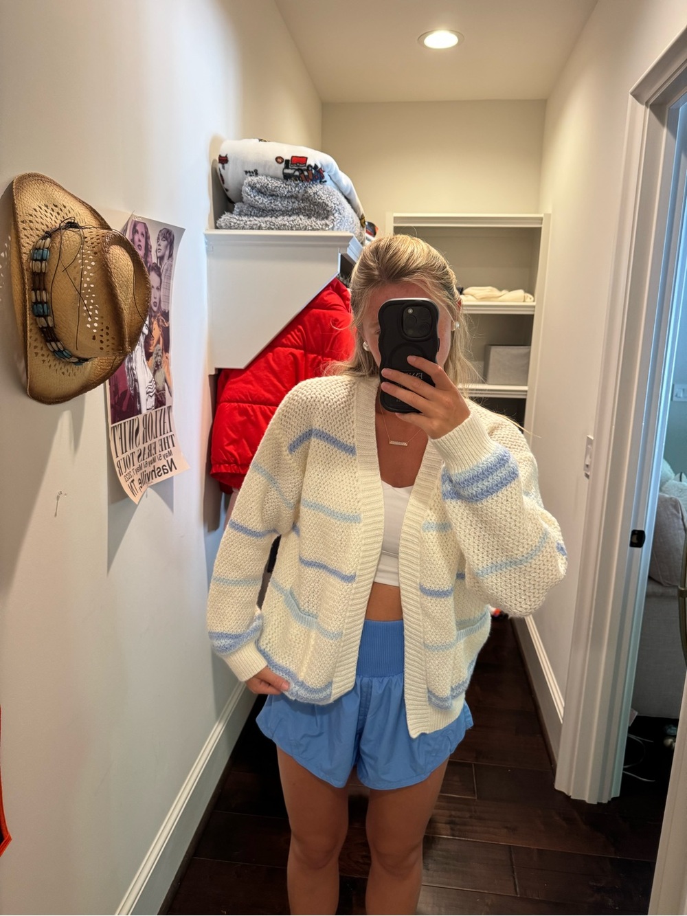Target Cream & Light Blue Striped Chunky Knit Cardigan - Women